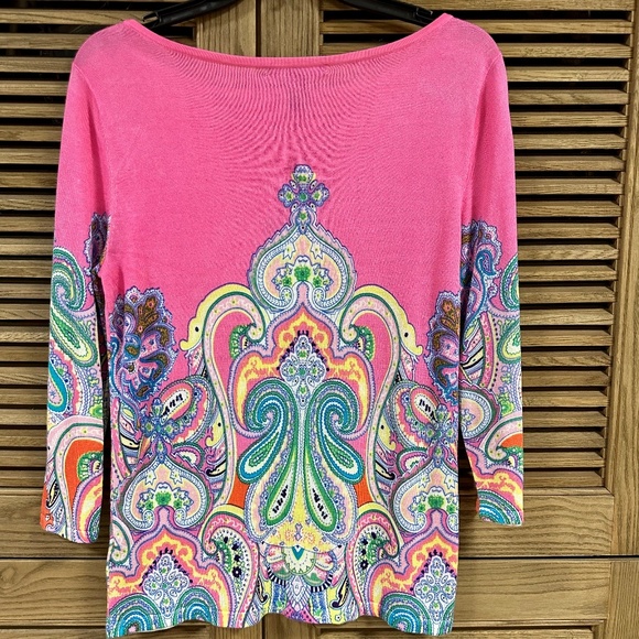 Lauren Ralph Lauren Pink Paisley Print Boat Neck Three-Quarter Sleeve Size M - Picture 2 of 9
